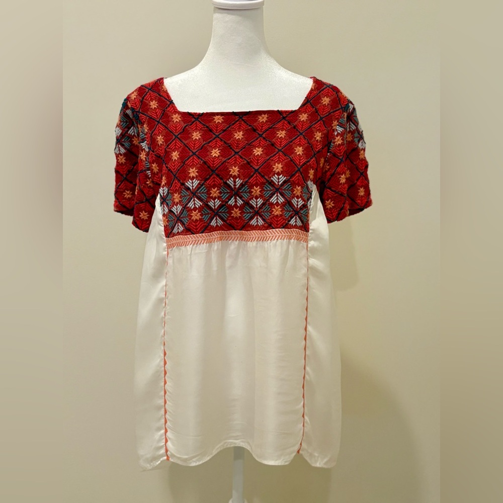 Sundance Embroidered Top with Flowing White Silk.